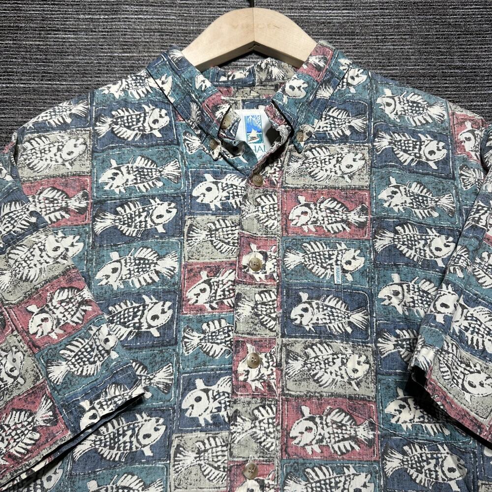 Kahala Shirt Men's XL Blue Fish Short Sleeve Button Up Hawaiian Inside Out USA